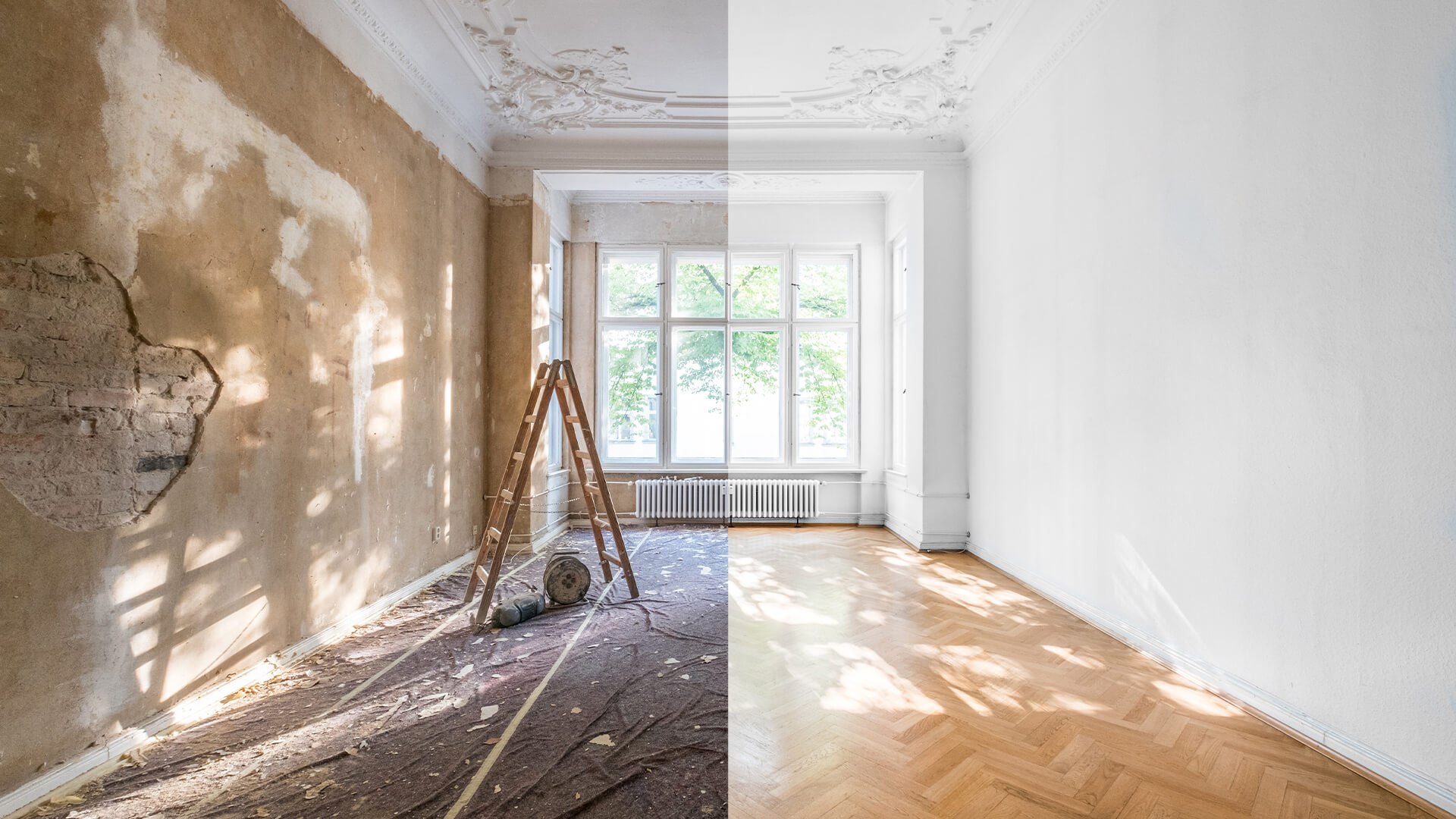 Renovatie van een kamer, voor en na